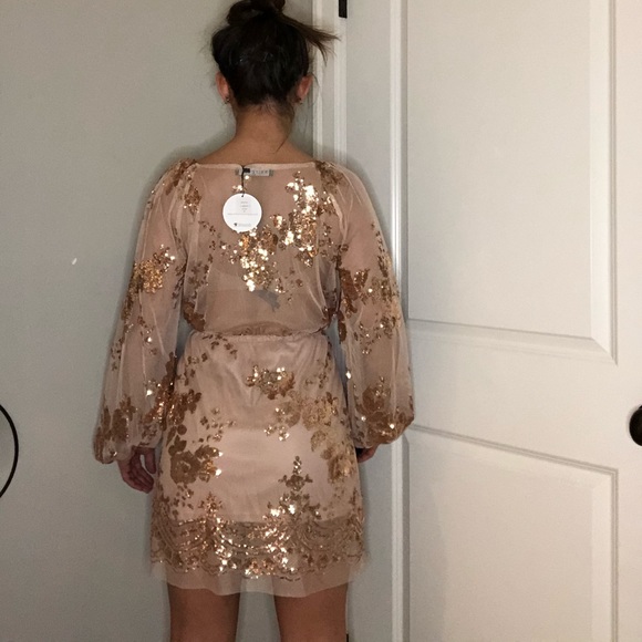 WHITEFOX ROSE GOLD MESH SEQUIN DRESS - Picture 2 of 4